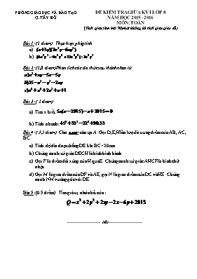 Đề kiểm tra giữa kỳ i lớp 8 năm học 2015  2016 môn Toán Học